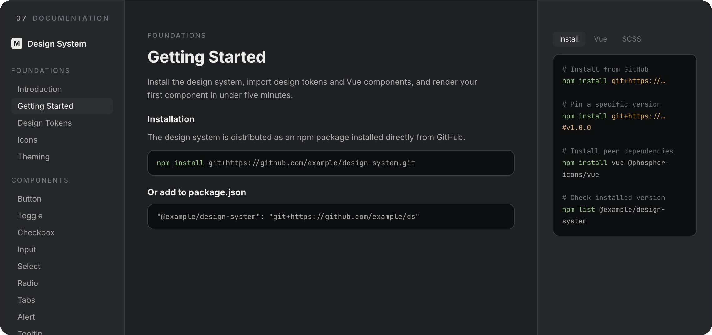 Versioning table: foundations versions 1.0/1.1/1.2 and which versions each component depends on