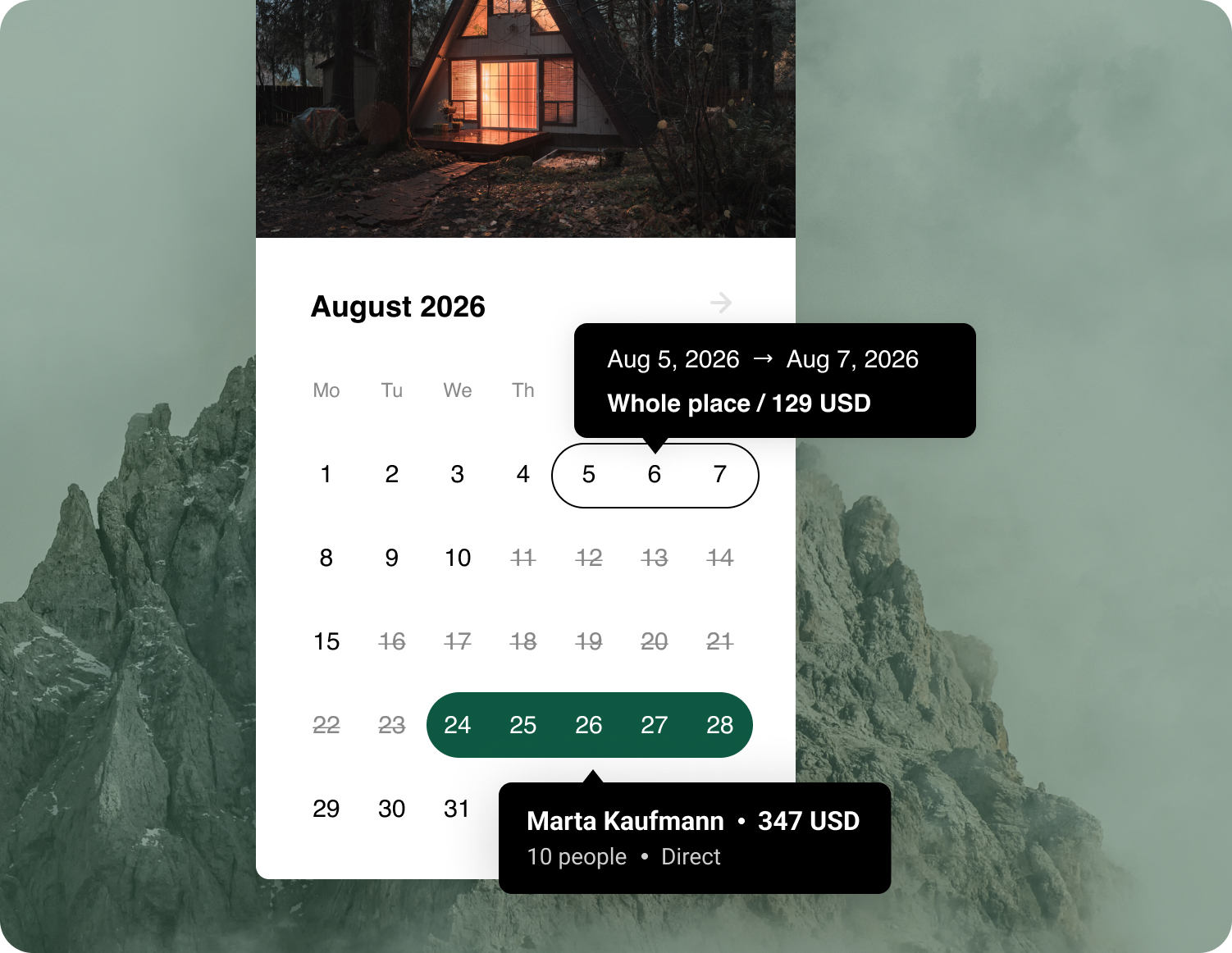 Cabintale availability calendar interface preview